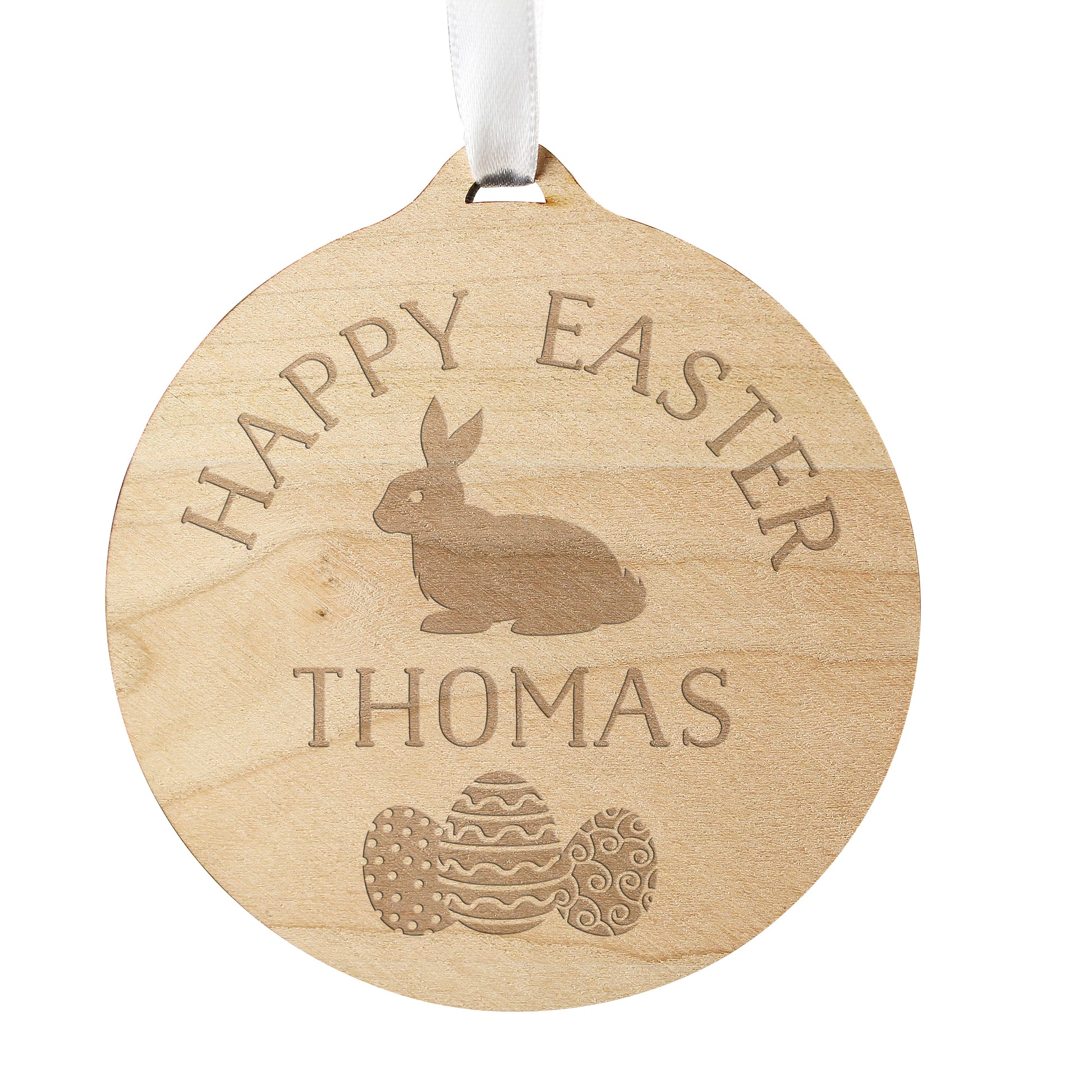 Personalised Easter Bunny Round Wooden Decoration - MK&JD Gifts