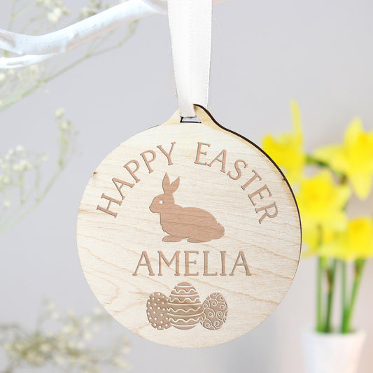 Personalised Easter Bunny Round Wooden Decoration - MK&JD Gifts