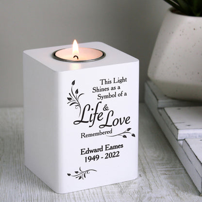 Personalised Life & Love White Wooden Tea Light Holder - MK&JD Gifts