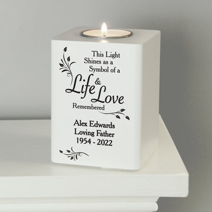 Personalised Life & Love White Wooden Tea Light Holder - MK&JD Gifts
