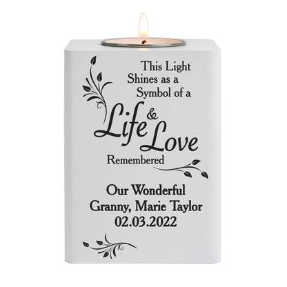 Personalised Life & Love White Wooden Tea Light Holder - MK&JD Gifts