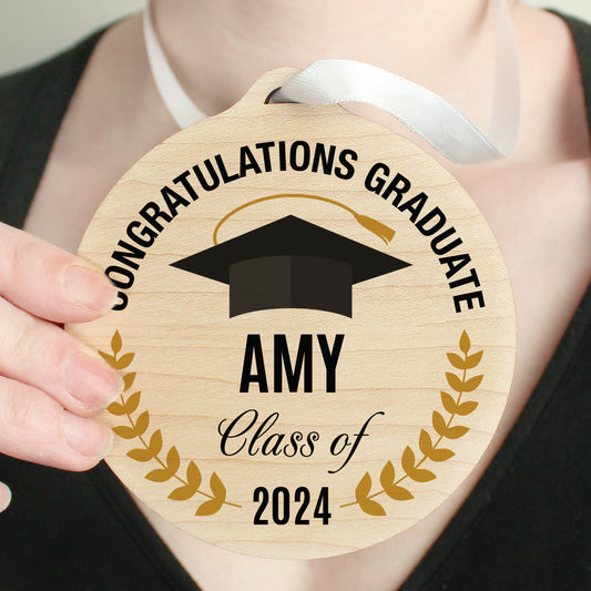 Personalised Graduation Round Wooden Decoration - MK&JD Gifts