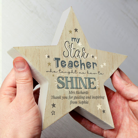Personalised My Star Teacher Rustic Wooden Star Decoration - MK&JD Gifts