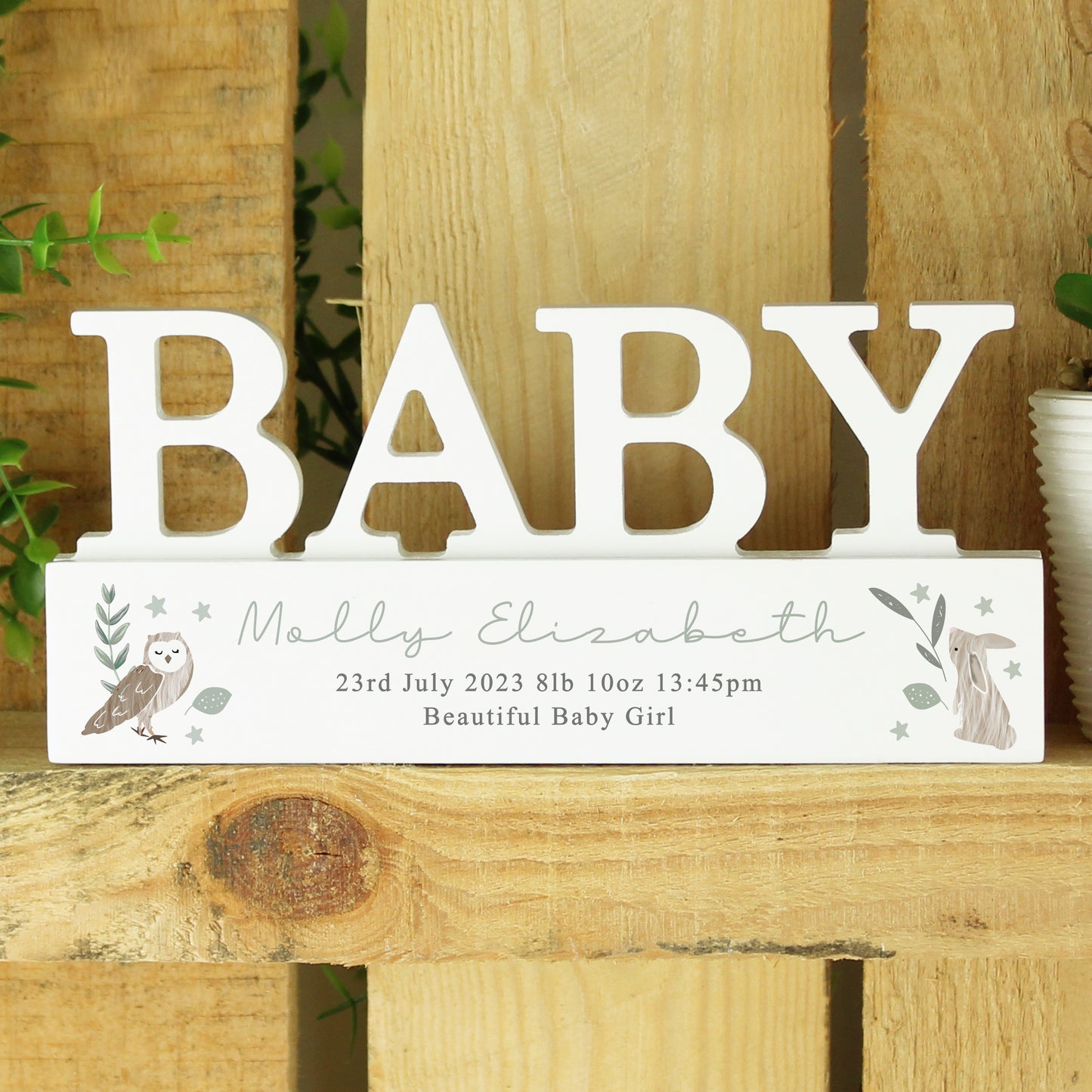 Personalised Woodland Wooden Baby Ornament - MK&JD Gifts
