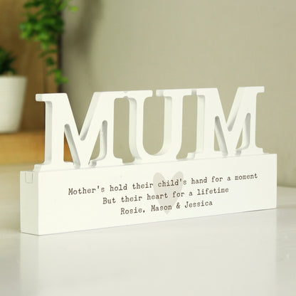 Personalised Free Text Heart Wooden Mum Ornament plaque - MK&JD Gifts