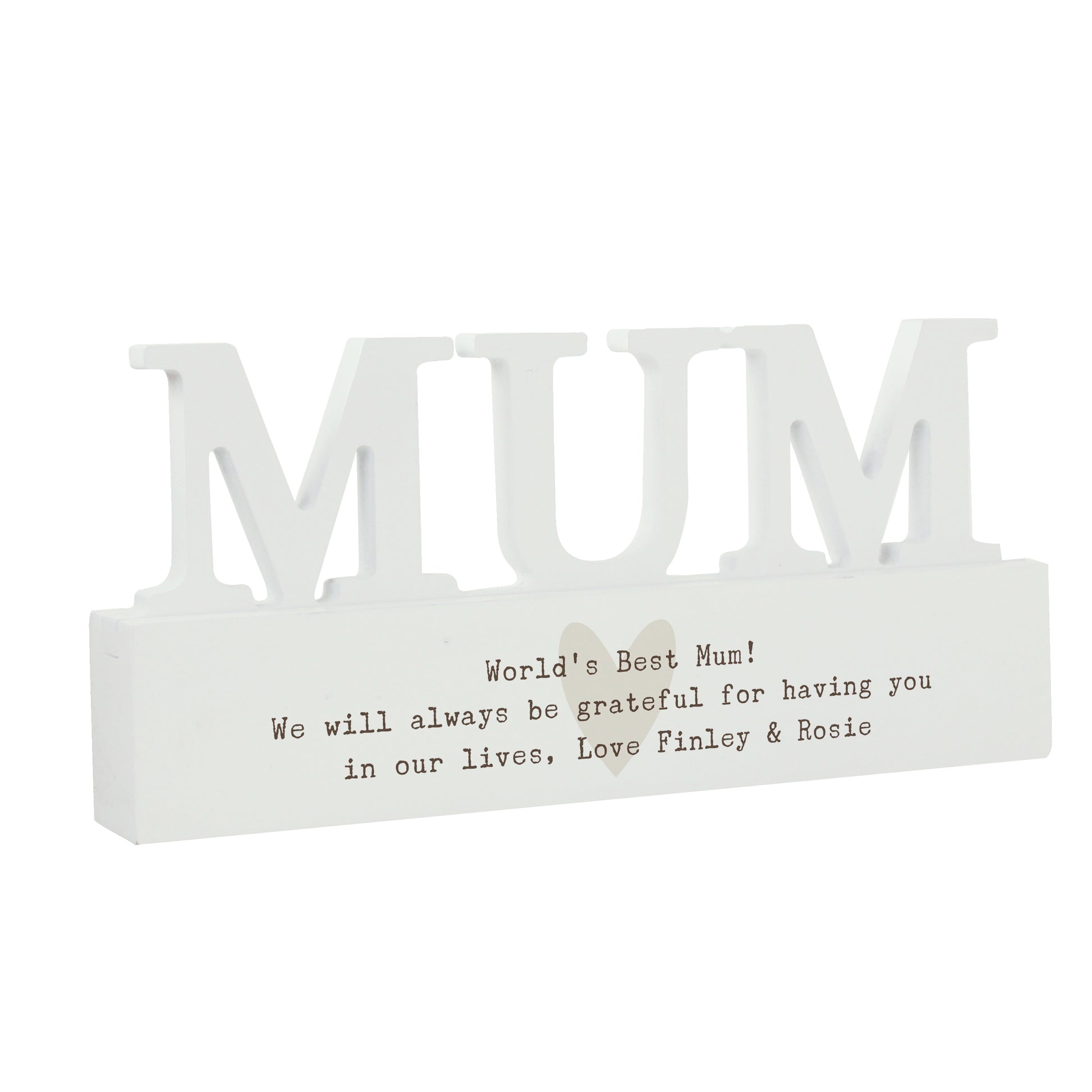 Personalised Free Text Heart Wooden Mum Ornament plaque - MK&JD Gifts