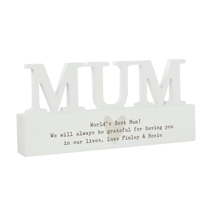Personalised Free Text Heart Wooden Mum Ornament plaque - MK&JD Gifts