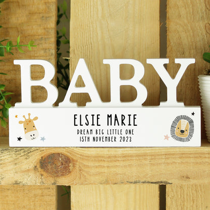 Personalised Scandi Safari Animals Wooden Baby Ornament - MK&JD Gifts