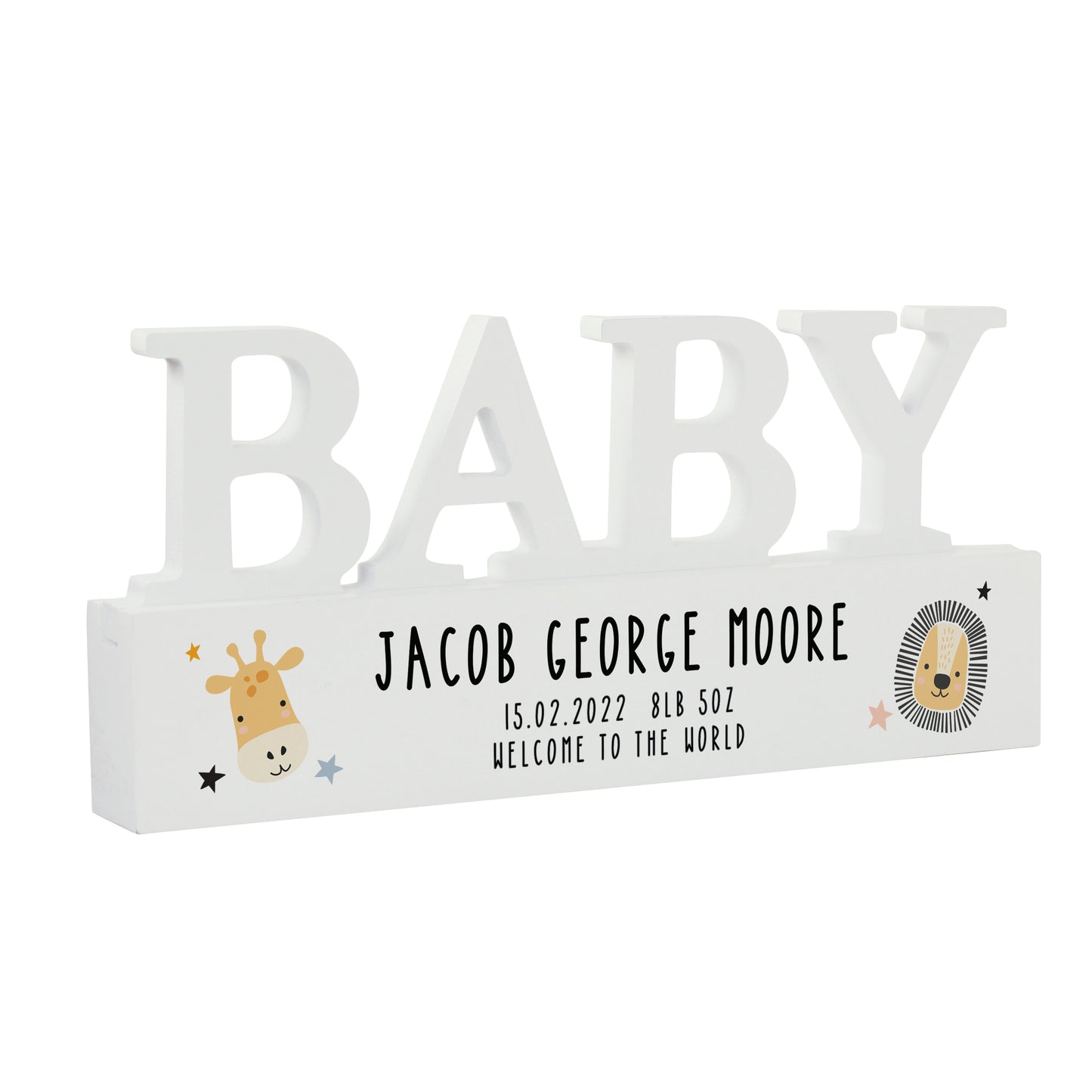 Personalised Scandi Safari Animals Wooden Baby Ornament - MK&JD Gifts