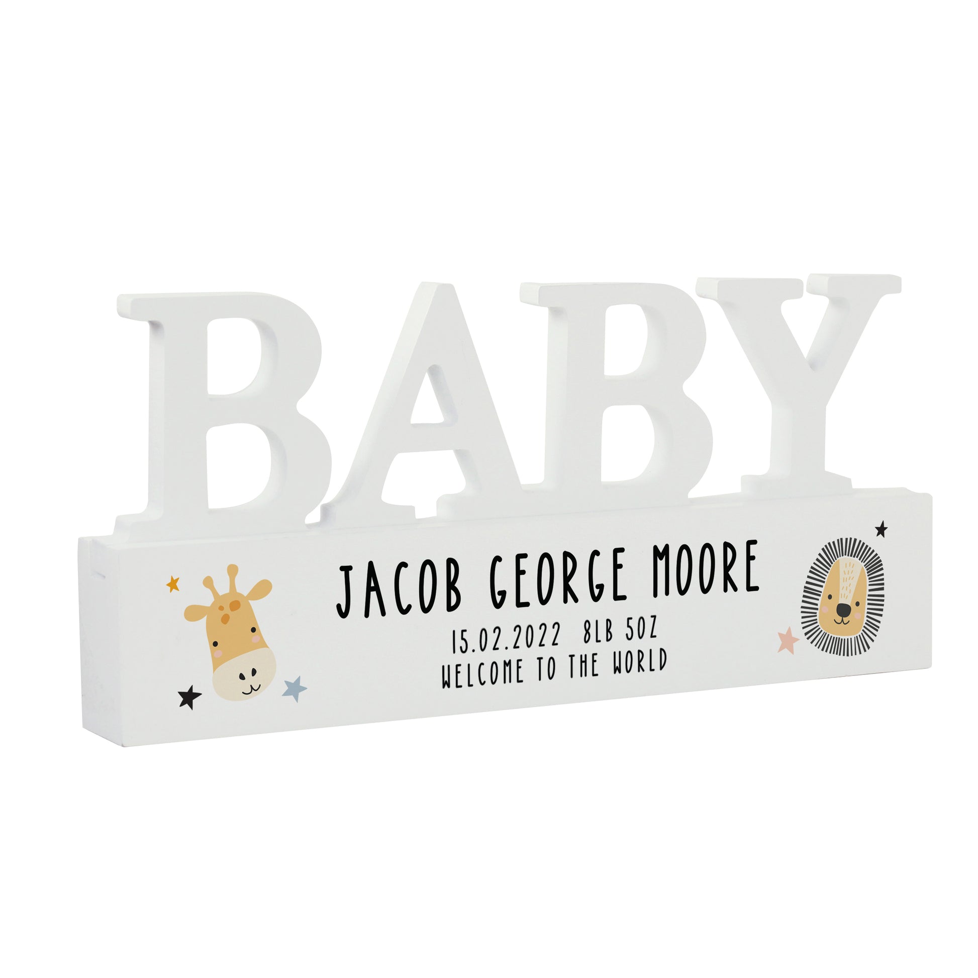 Personalised Scandi Safari Animals Wooden Baby Ornament - MK&JD Gifts