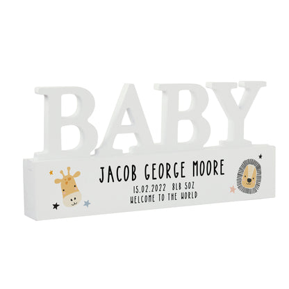 Personalised Scandi Safari Animals Wooden Baby Ornament - MK&JD Gifts