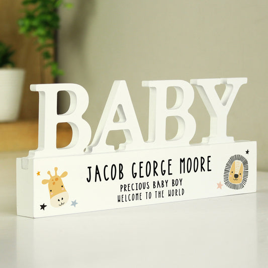 Personalised Scandi Safari Animals Wooden Baby Ornament - MK&JD Gifts