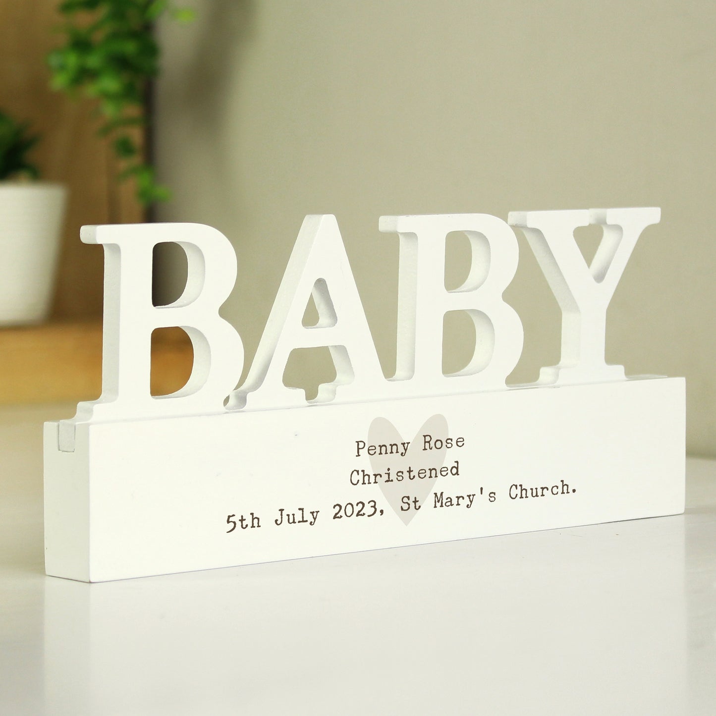 Personalised Free Text Heart Wooden Baby Ornament - MK&JD Gifts