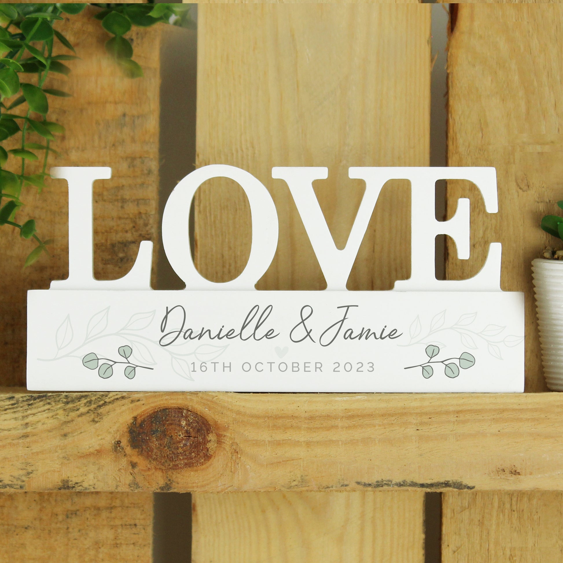 Personalised Botanical Wooden Love Ornament - MK&JD Gifts