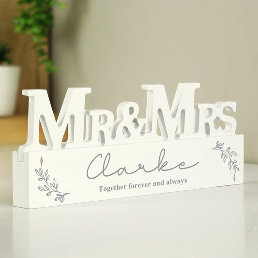 Personalised Leaf Wooden Mr & Mrs Ornament - MK&JD Gifts