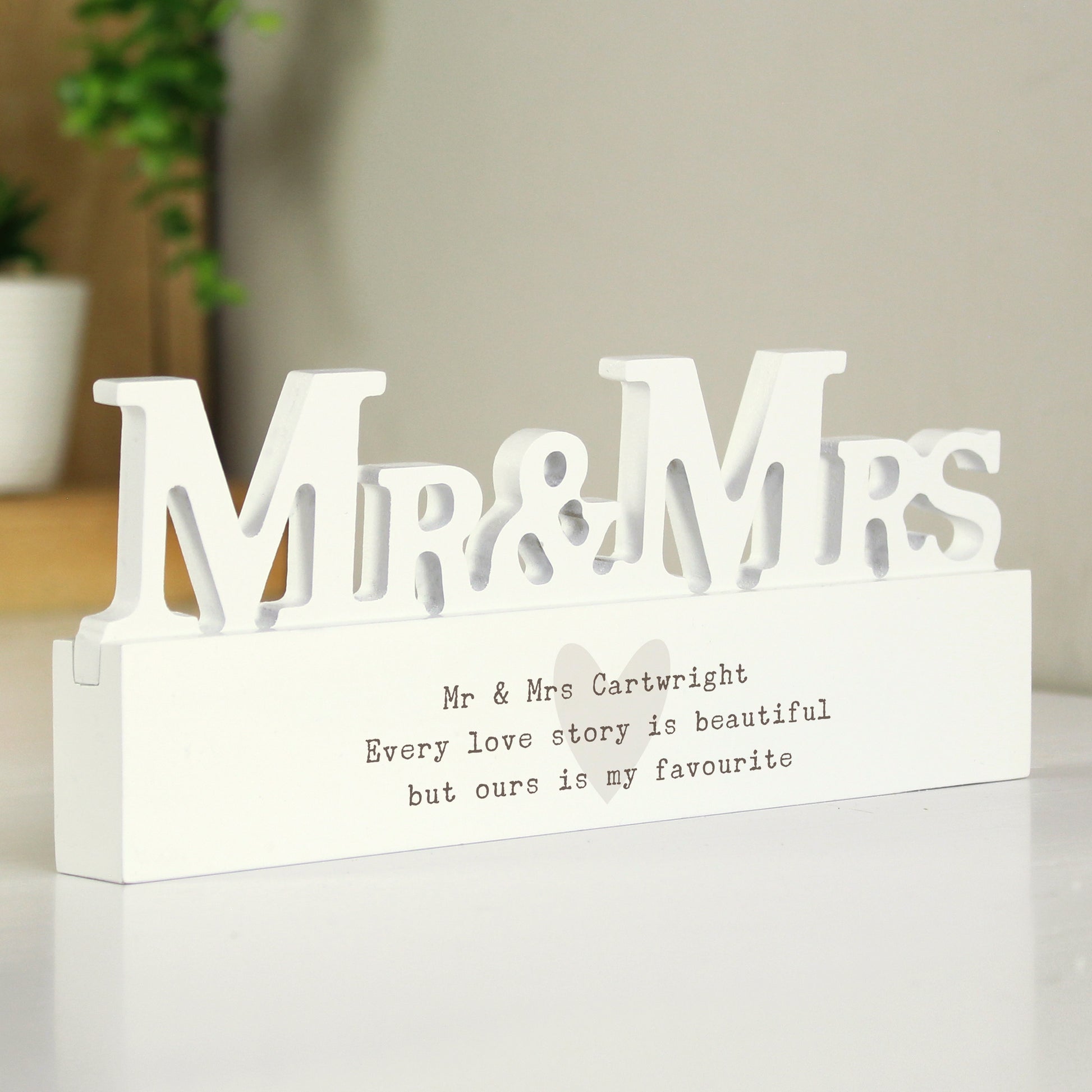 Personalised Free Text Heart Wooden Mr & Mrs Ornament - MK&JD Gifts
