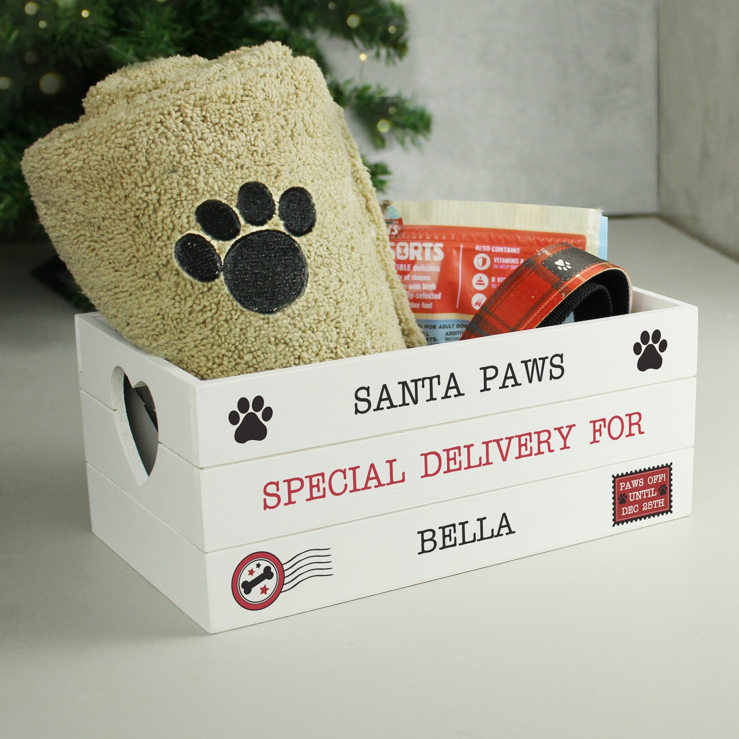 Personalised Santa Paws White Wooden Crate - MK&JD Gifts