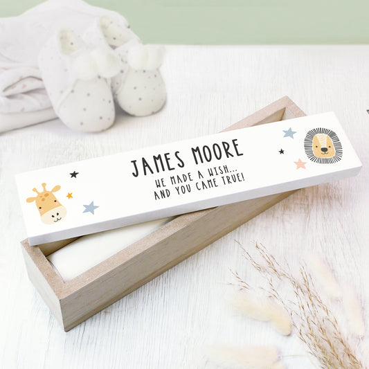 Personalised Scandi Safari Animals Wooden Birth Certificate Holder - MK&JD Gifts