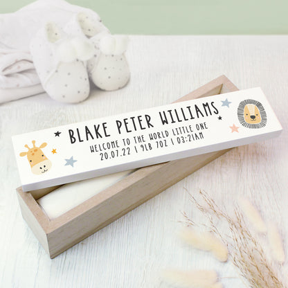 Personalised Scandi Safari Animals Wooden Birth Certificate Holder - MK&JD Gifts