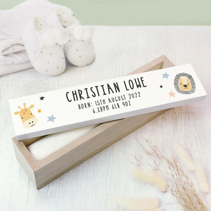 Personalised Scandi Safari Animals Wooden Birth Certificate Holder - MK&JD Gifts