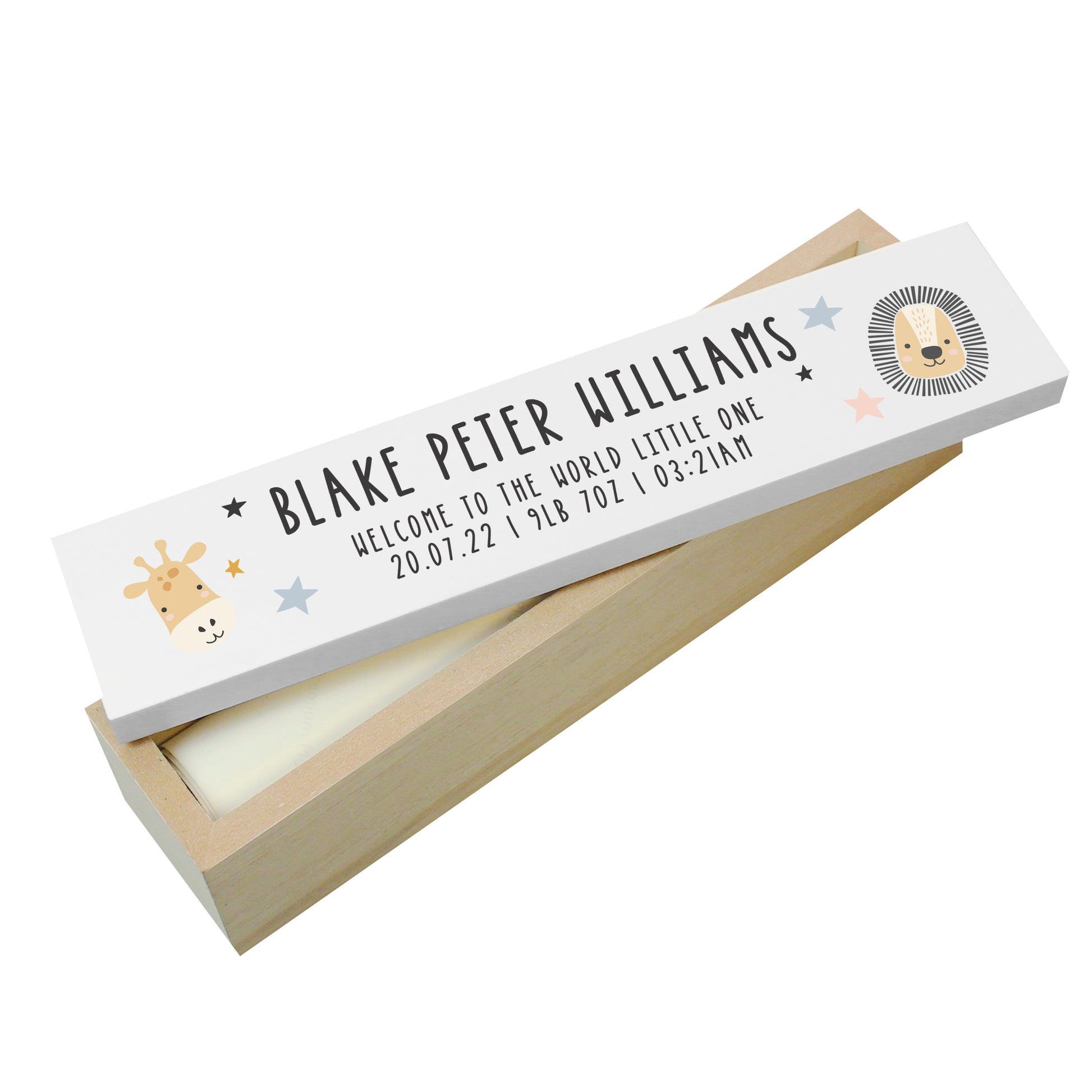 Personalised Scandi Safari Animals Wooden Birth Certificate Holder - MK&JD Gifts