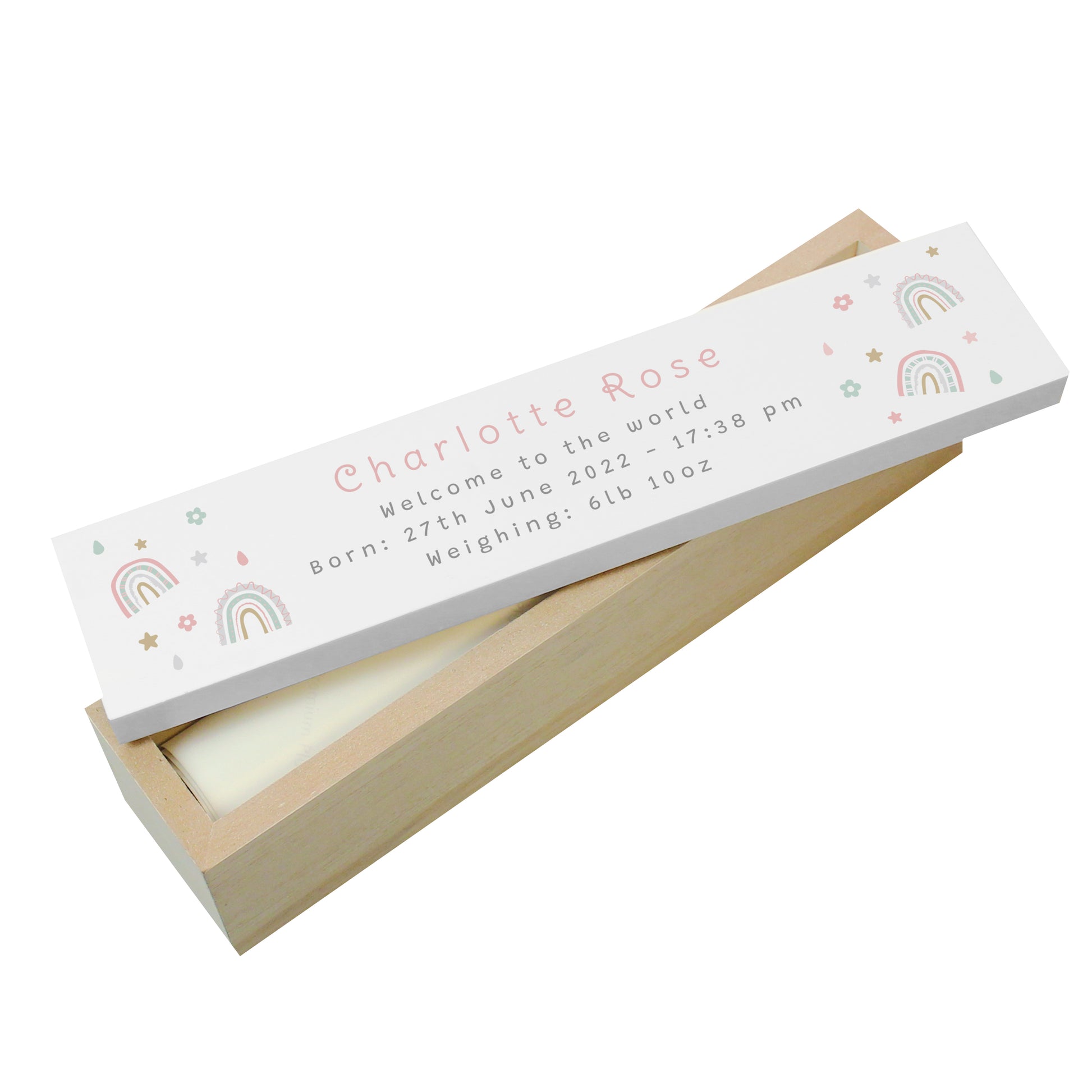 Personalised Rainbow Wooden Birth Certificate Holder - MK&JD Gifts