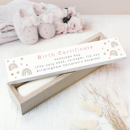Personalised Rainbow Wooden Birth Certificate Holder - MK&JD Gifts