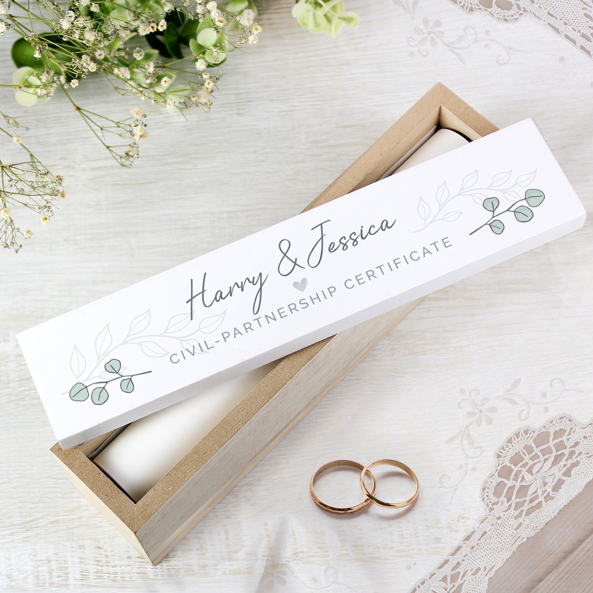 Personalised Botanical Leaves Wooden Certificate Holder - MK&JD Gifts