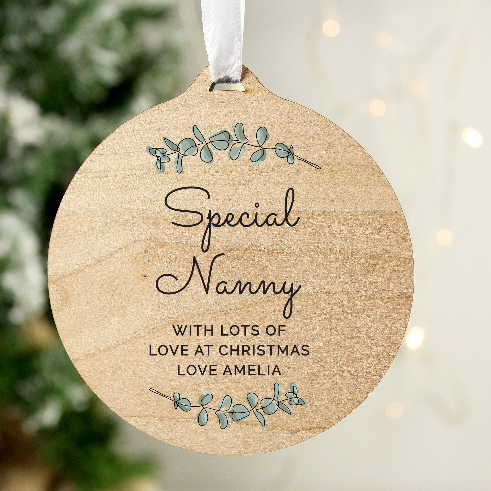 Personalised Botanical Round Wooden Decoration - MK&JD Gifts