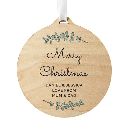 Personalised Botanical Round Wooden Decoration - MK&JD Gifts