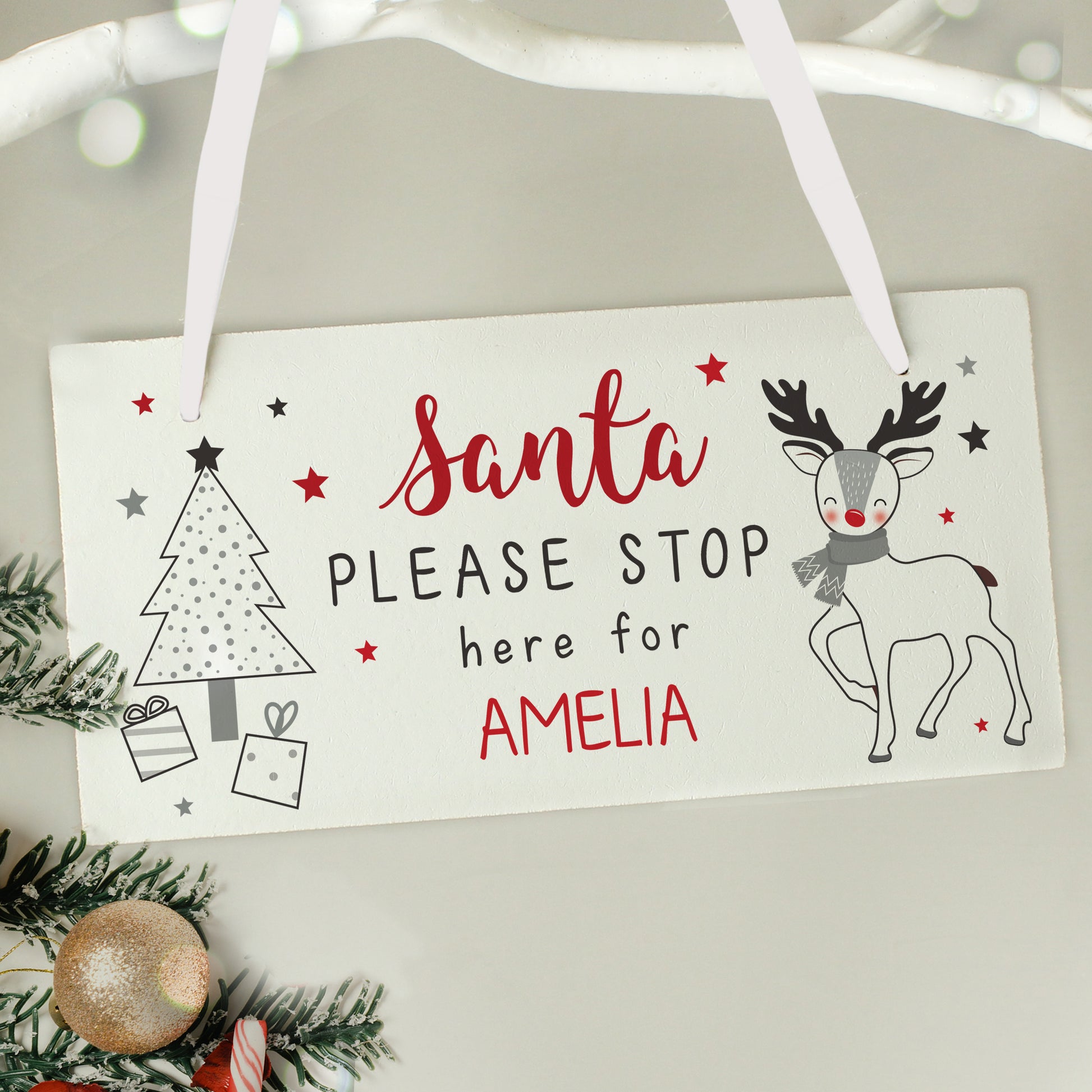 Personalised Rudolph Santa Please Stop Here Sign - MK&JD Gifts