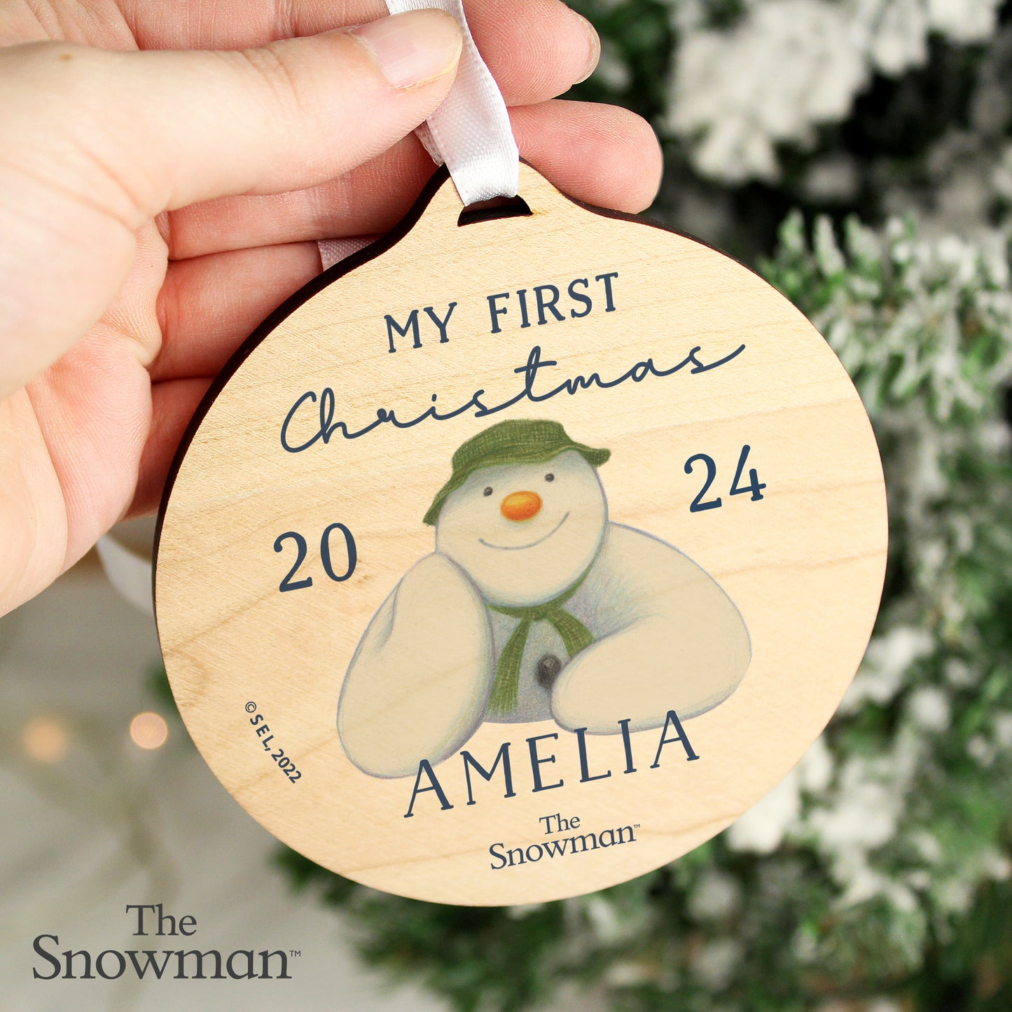 Personalised The Snowman My First Christmas Round Wooden Decoration - MK&JD Gifts
