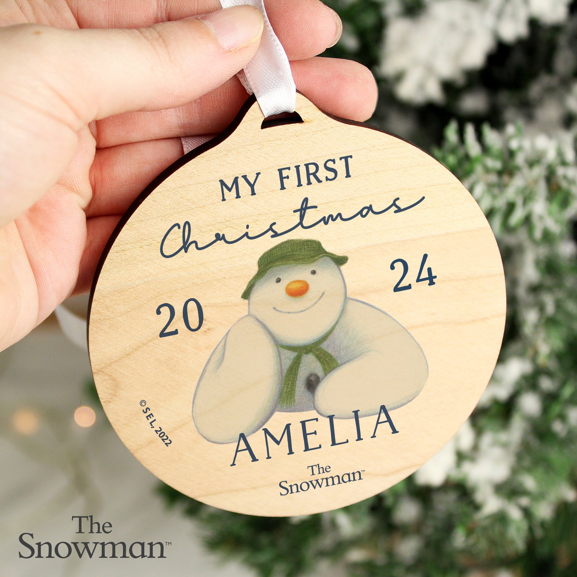 Personalised The Snowman My First Christmas Round Wooden Decoration - MK&JD Gifts