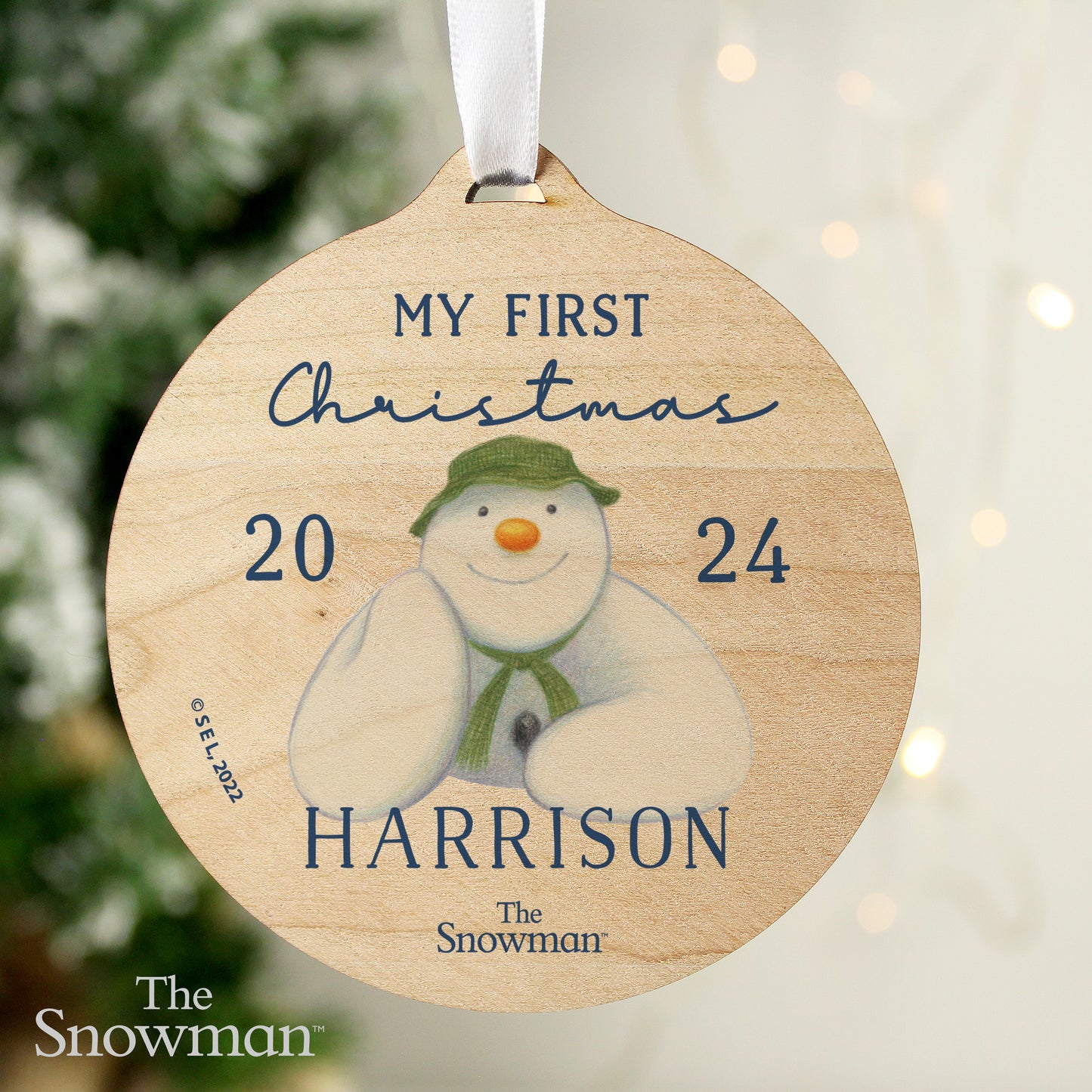 Personalised The Snowman My First Christmas Round Wooden Decoration - MK&JD Gifts