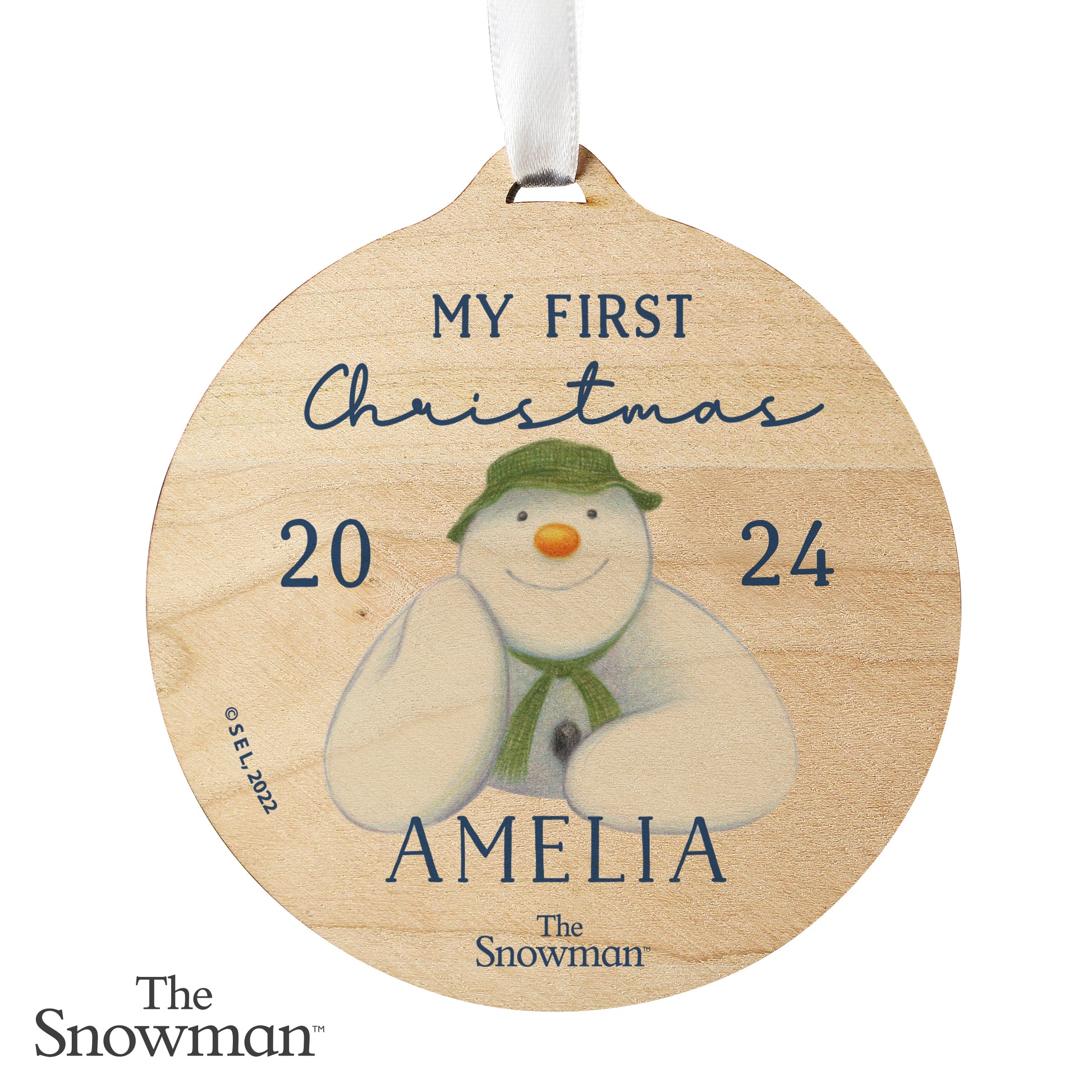 Personalised The Snowman My First Christmas Round Wooden Decoration - MK&JD Gifts