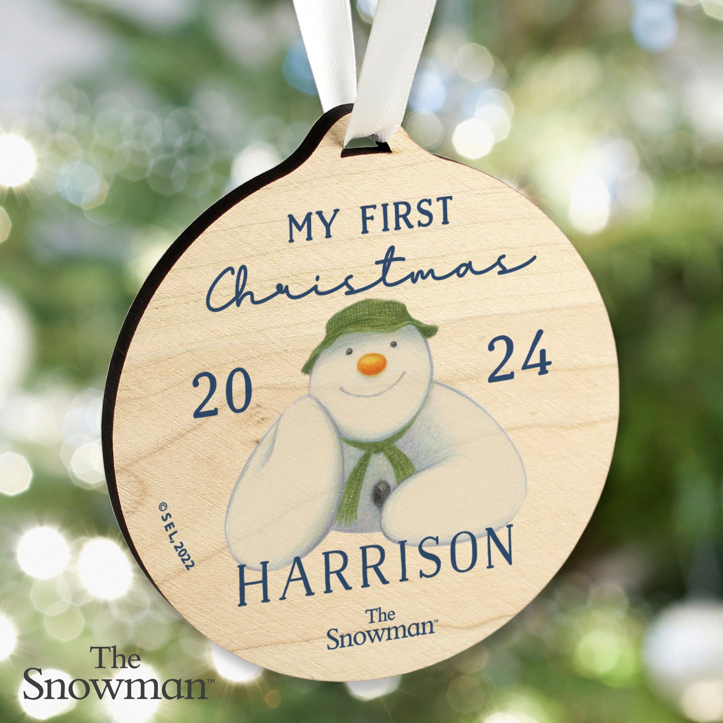 Personalised The Snowman My First Christmas Round Wooden Decoration - MK&JD Gifts