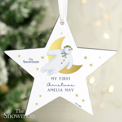 Personalised The Snowman Gold Moon Wooden Star Decoration - MK&JD Gifts