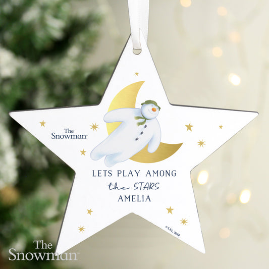 Personalised The Snowman Gold Moon Wooden Star Decoration - MK&JD Gifts