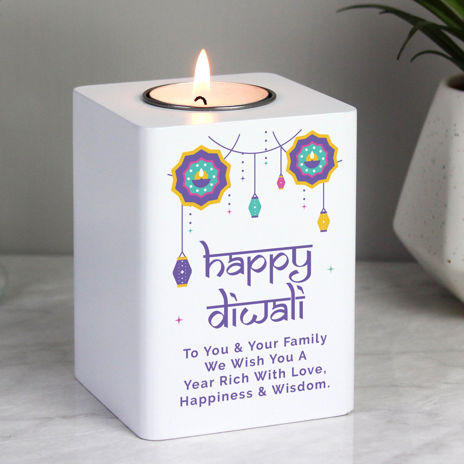 Personalised Diwali Wooden Tealight Holder - MK&JD Gifts