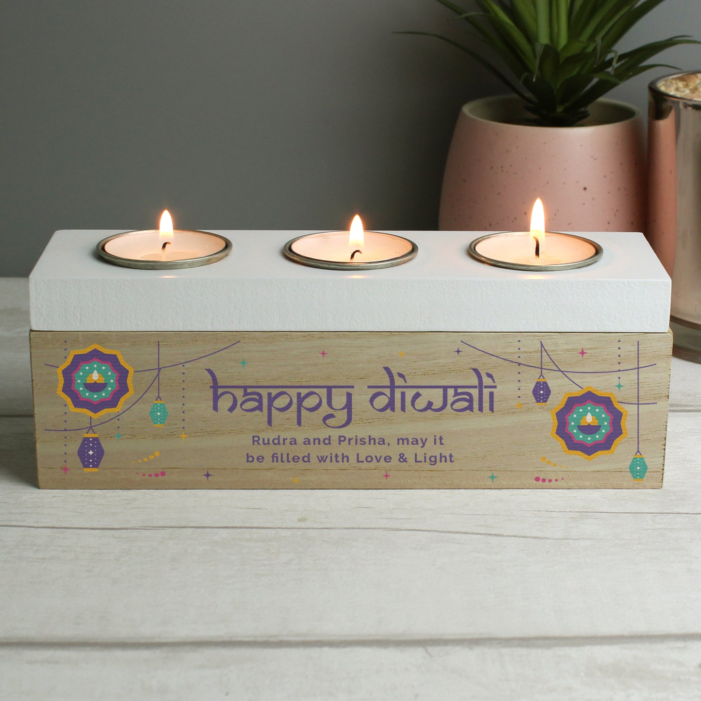 Personalised Diwali Triple Tealight Box - MK&JD Gifts