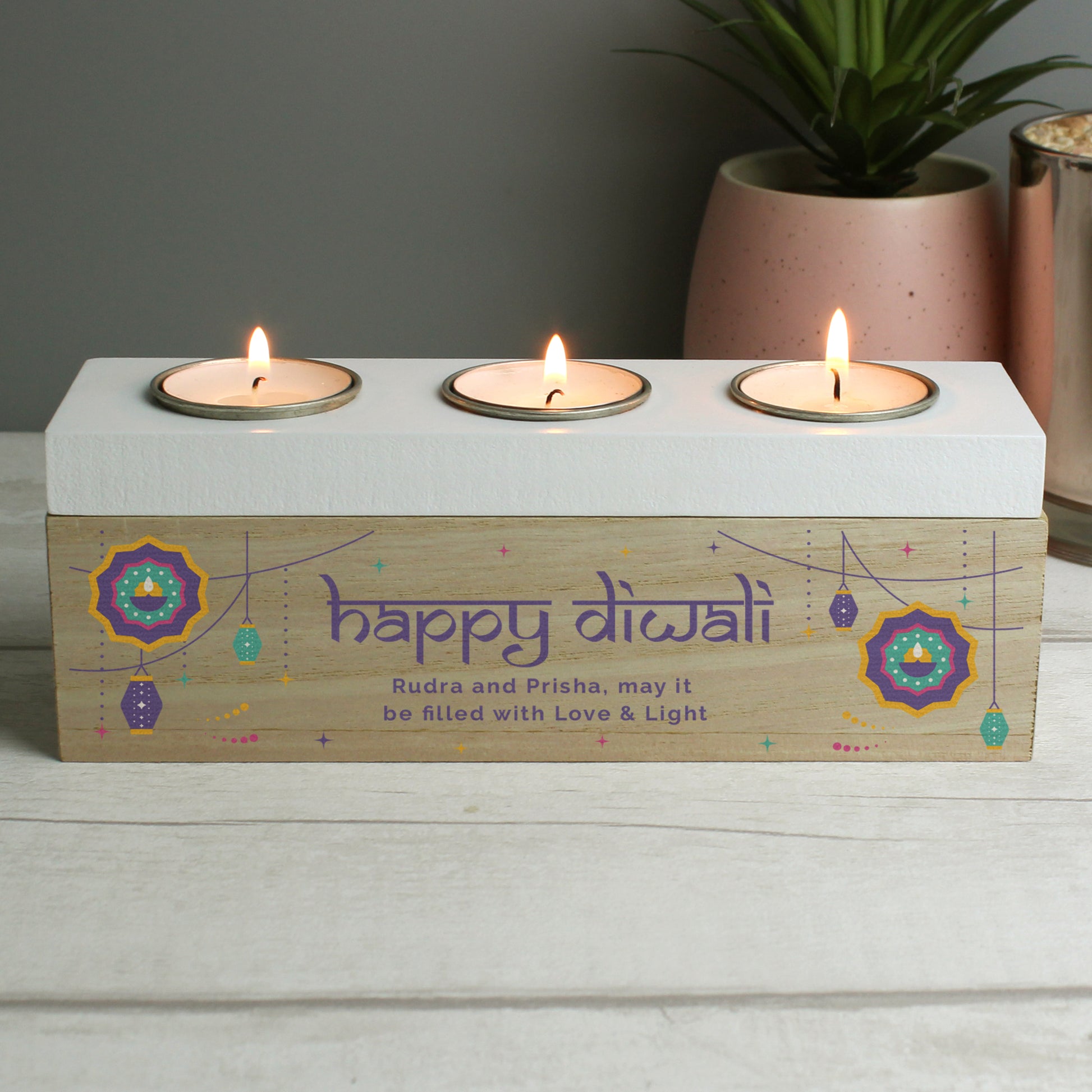 Personalised Diwali Triple Tealight Box - MK&JD Gifts