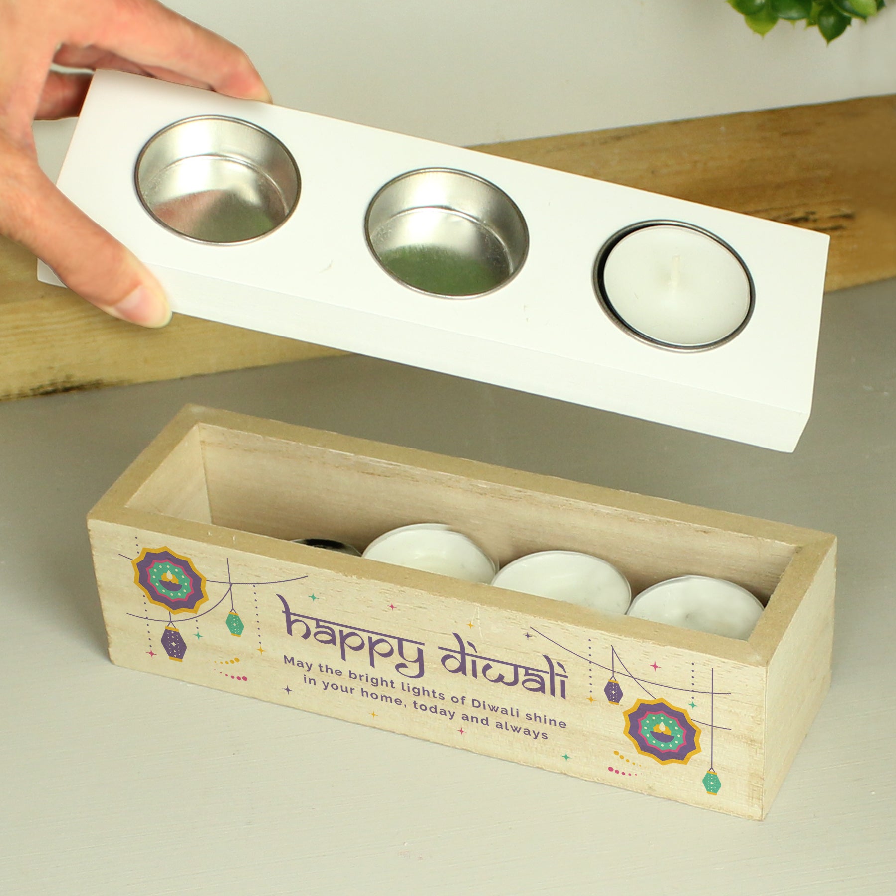 Personalised Diwali Triple Tealight Box - MK&JD Gifts