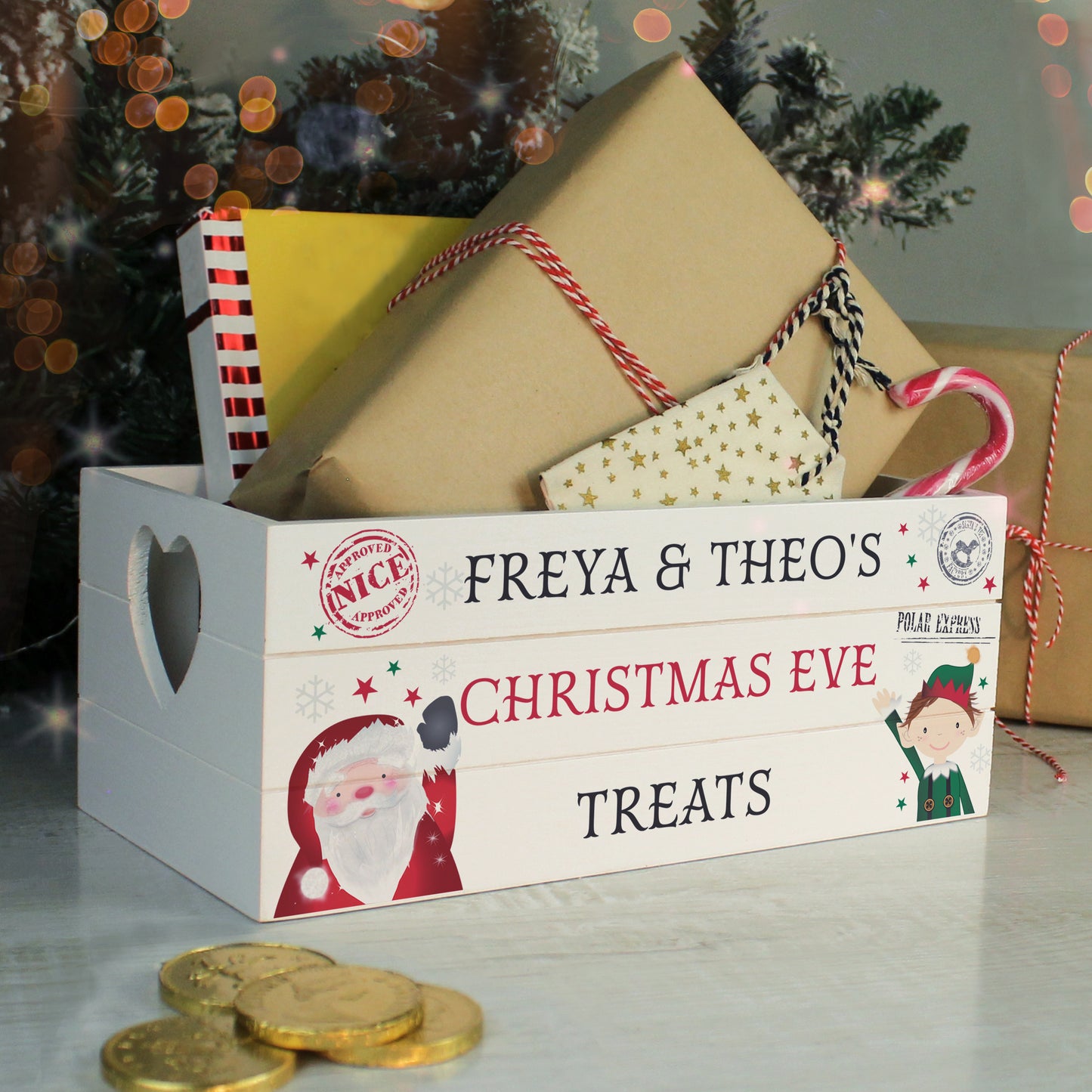 Personalised Christmas White Wooden Crate