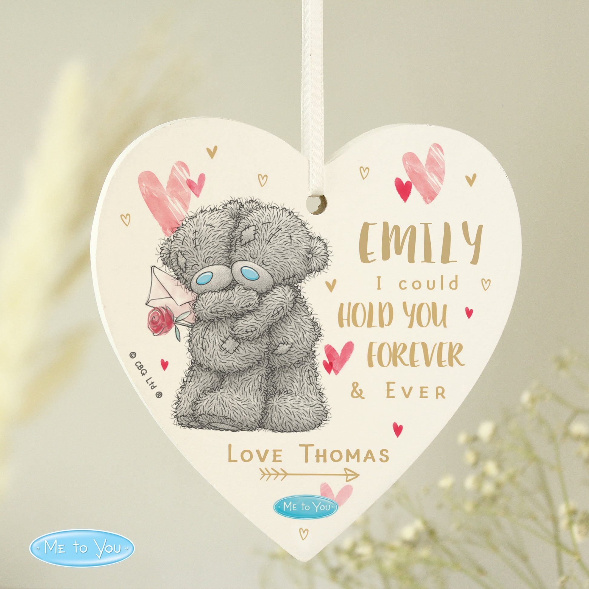 Personalised Me To You Hold You Forever Wooden Heart Decoration - MK&JD Gifts