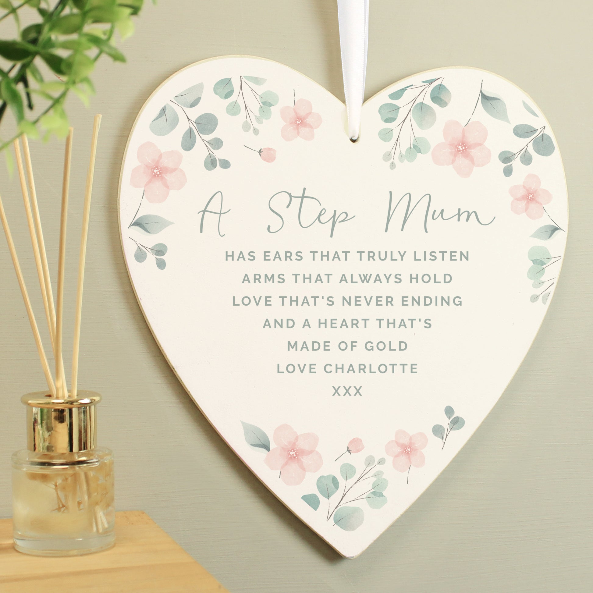 Personalised Floral Wooden Heart Decoration - MK&JD Gifts