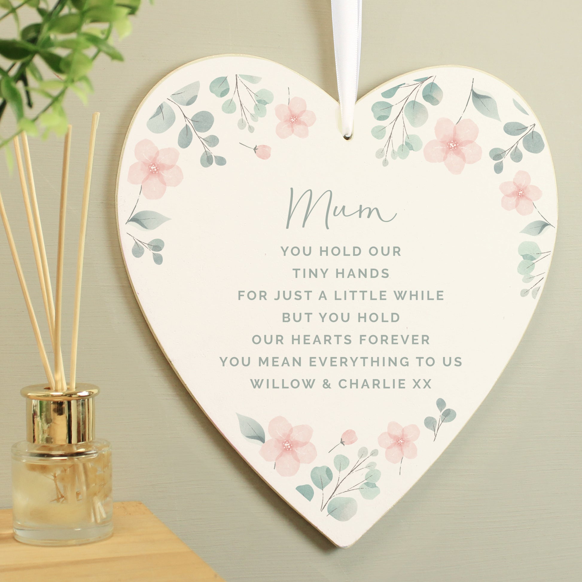 Personalised Floral Wooden Heart Decoration - MK&JD Gifts