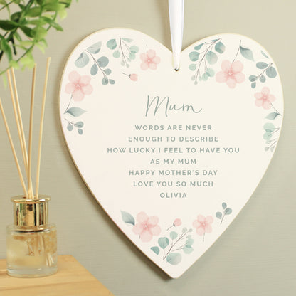 Personalised Floral Wooden Heart Decoration - MK&JD Gifts