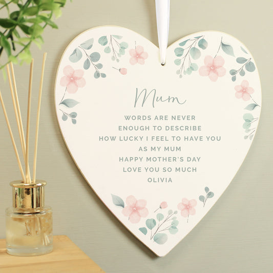 Personalised Floral Wooden Heart Decoration - MK&JD Gifts