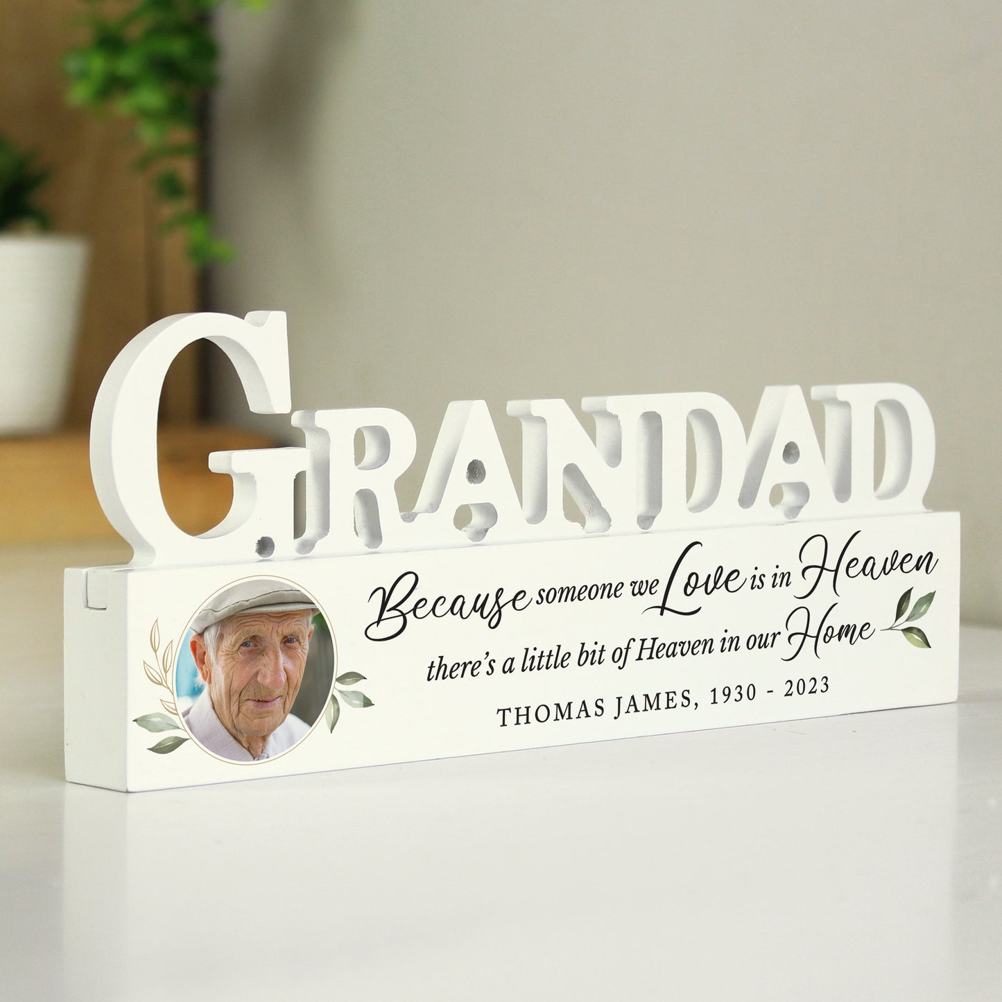 Personalised Botanical Memorial Photo Upload Wooden Grandad Ornament - MK&JD Gifts