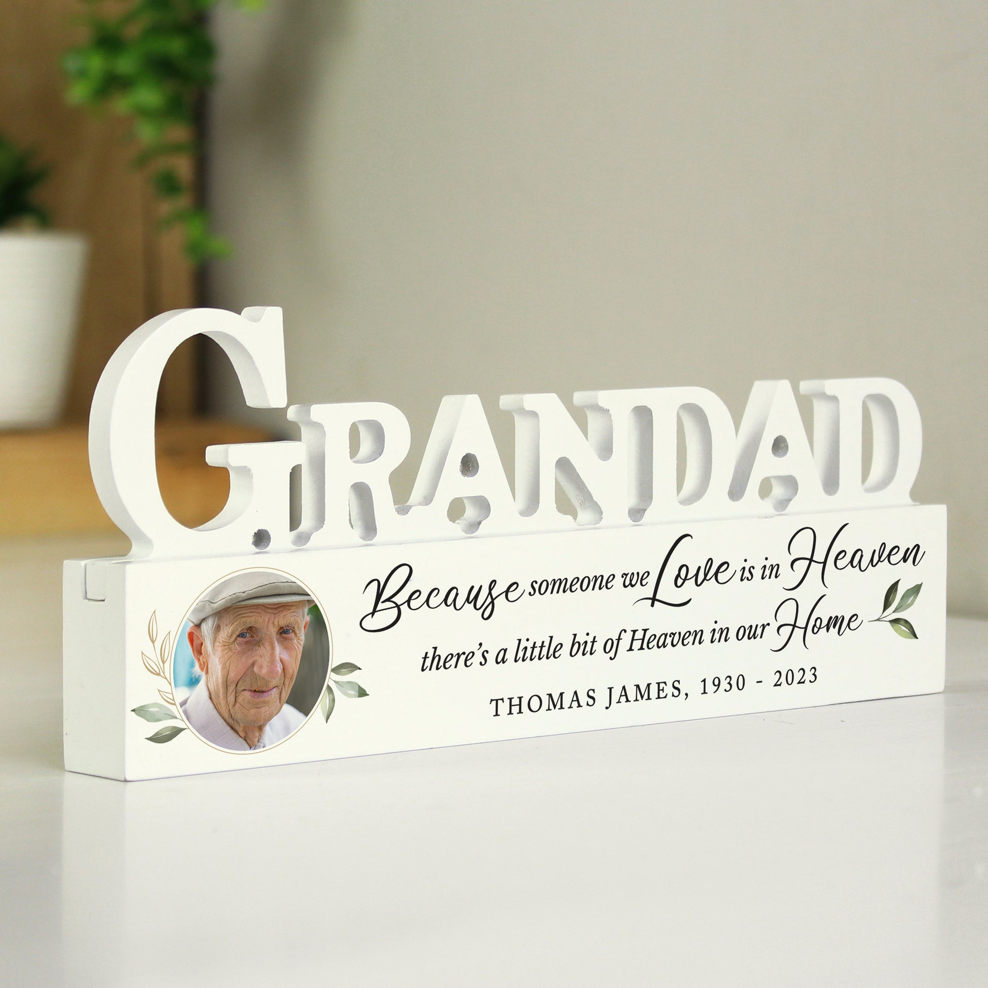 Personalised Botanical Memorial Photo Upload Wooden Grandad Ornament - MK&JD Gifts